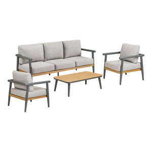 Comillas loungeset för utomhusbruk med 3-sits soffa, två fåtöljer och soffbord i grå-beige färg